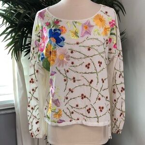 Anthropology tiny  Vibrant Floral Embroidered Women's Blouse